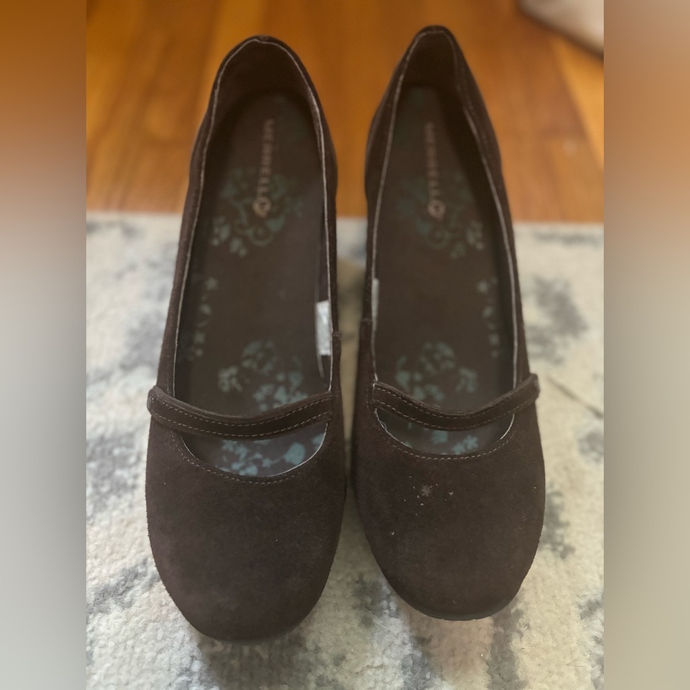 Merrell Shoes Petunia Mary Jane Suede slip on wedge heel size 9